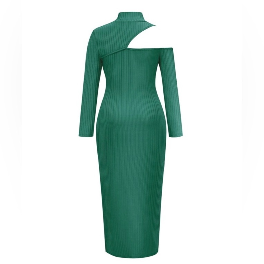 Ladies Sexy Open Show Slit Dress Turtleneck Strip Long Skirt - Picture 5 of 6